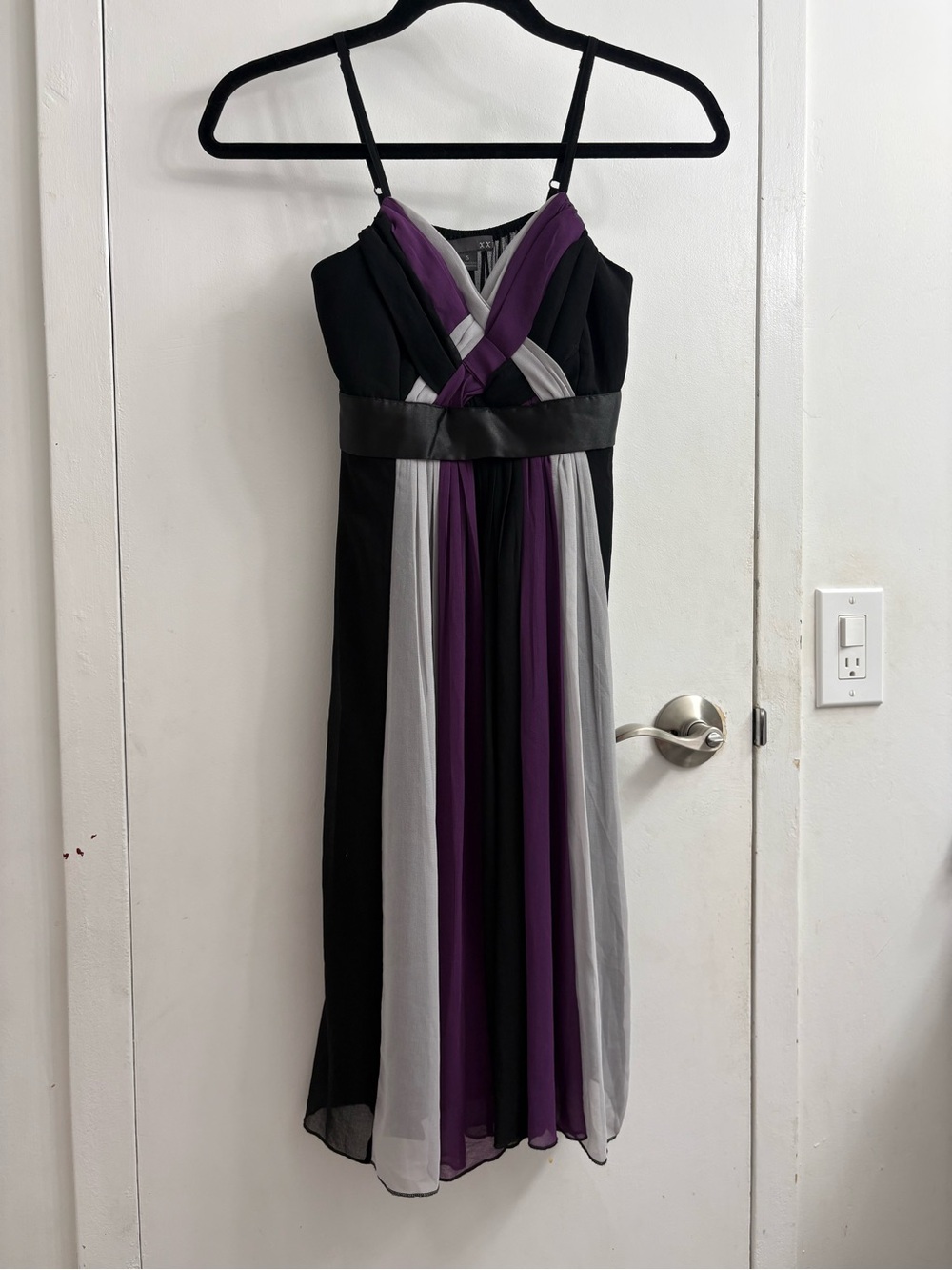 Forever 21 Black, Purple & Gray Chiffon Maxi Dress